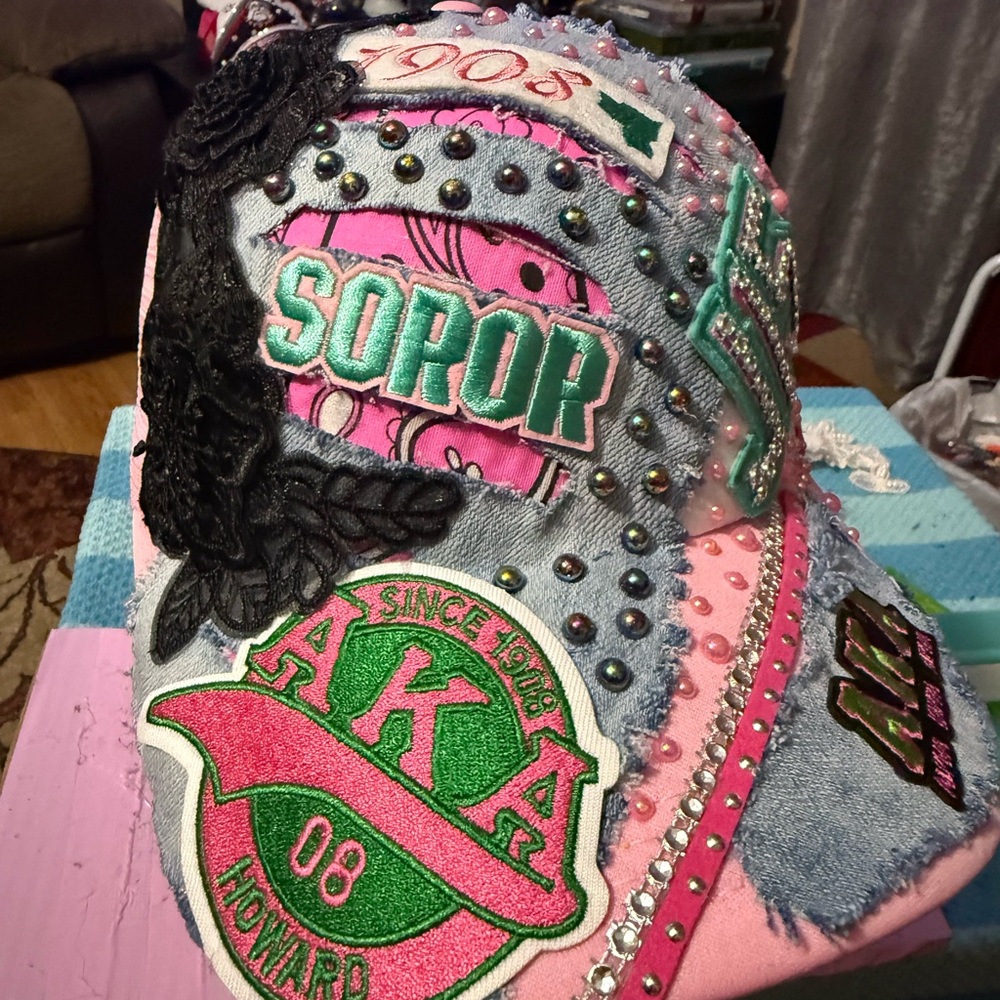 Embellished Denim and Pink Cap